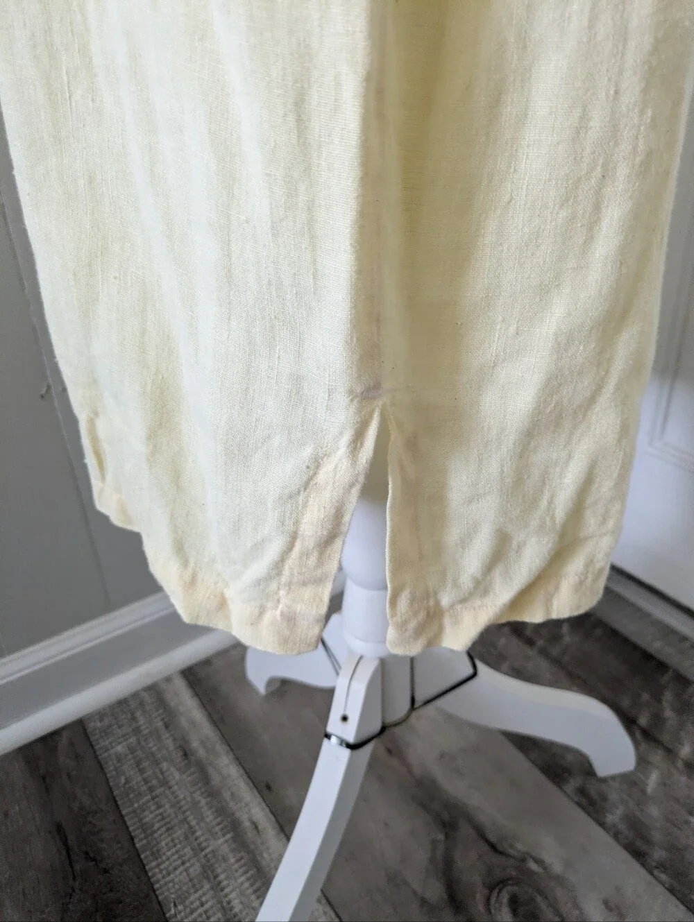 C C Collection Dress Womens M Yellow Midi Sleeveless Linen Floral VTG USA